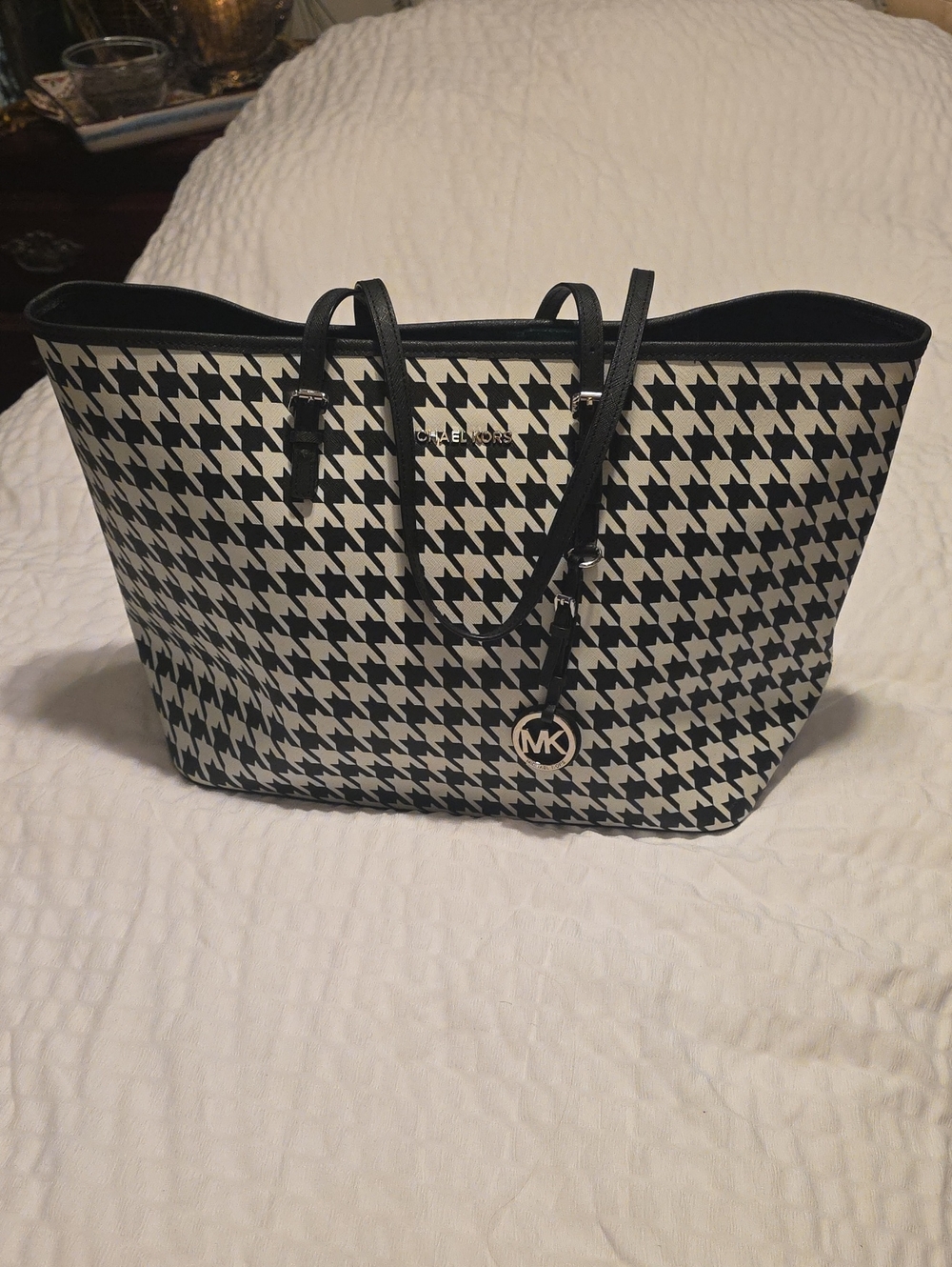 Michael Kors Black and White Houndstooth Tote